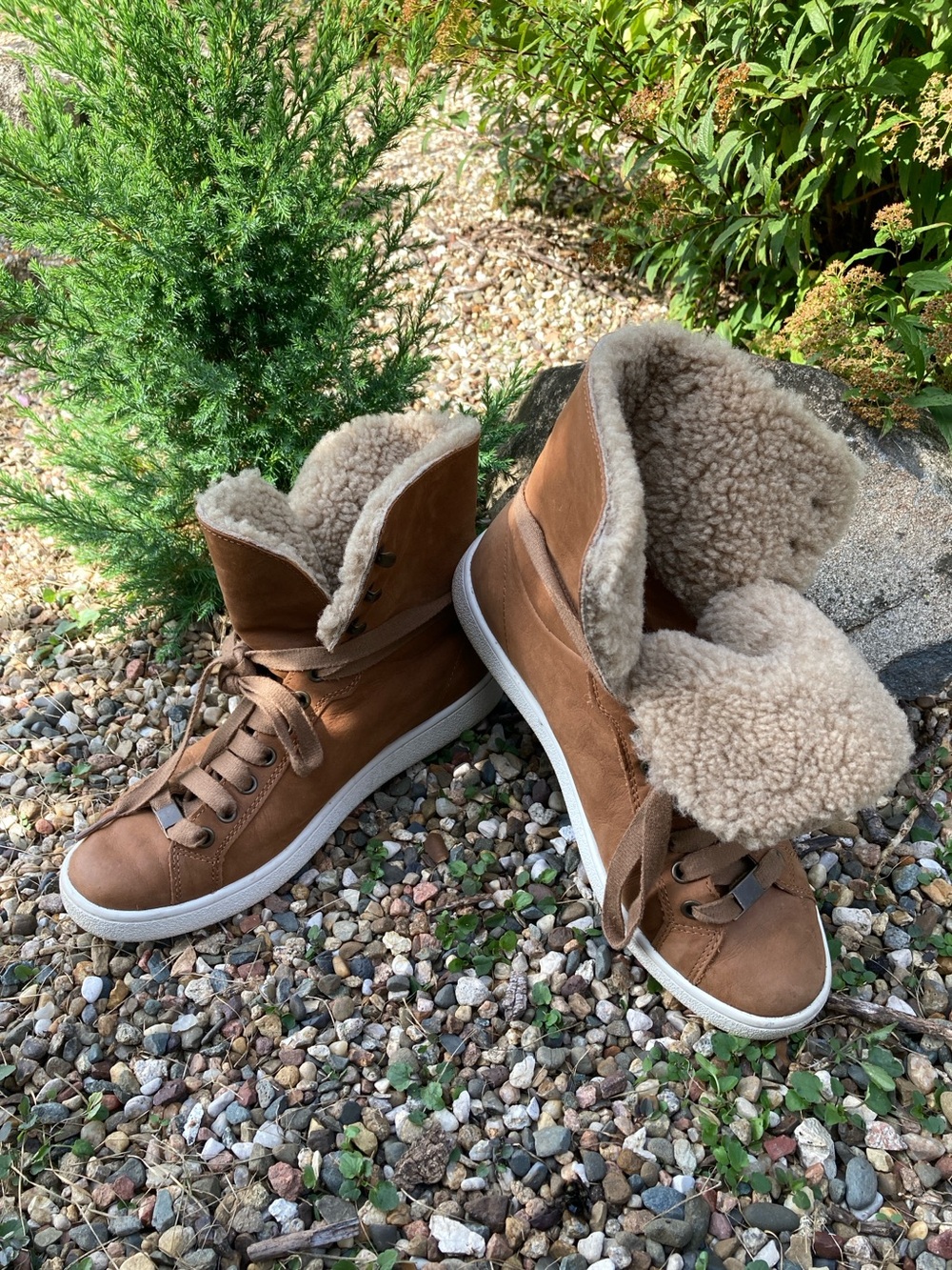 Ugg Size 8.5 Starlyn Shearling high top brown leather lace up sneakers